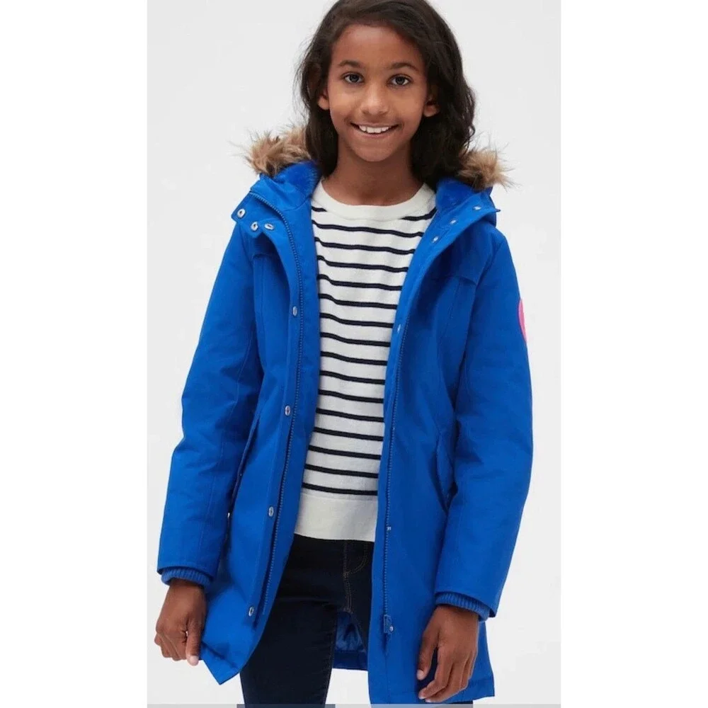 Gap Kids Girl Cold Control Ultra Max Down Parka Coat Blue Size Lg